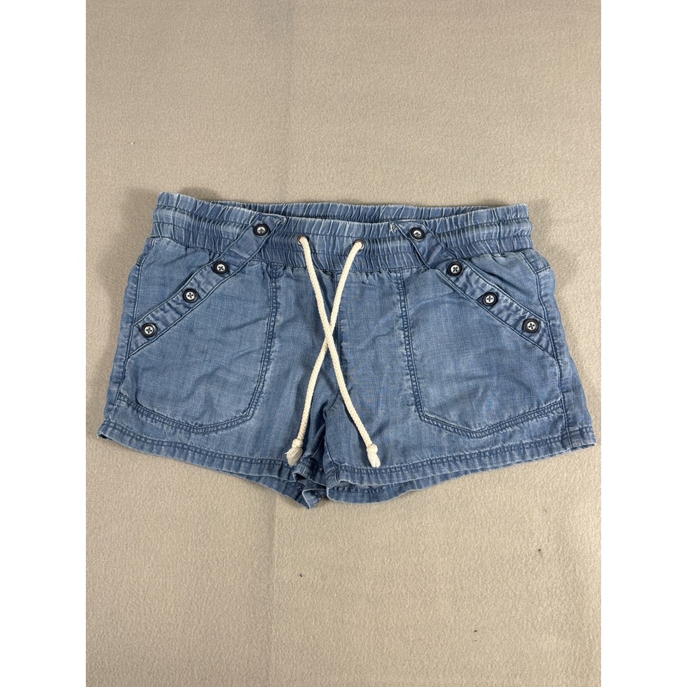 Jolt Blue Chambray Shorts Elastic Waist Rope Drawstring Button Pockets Womens